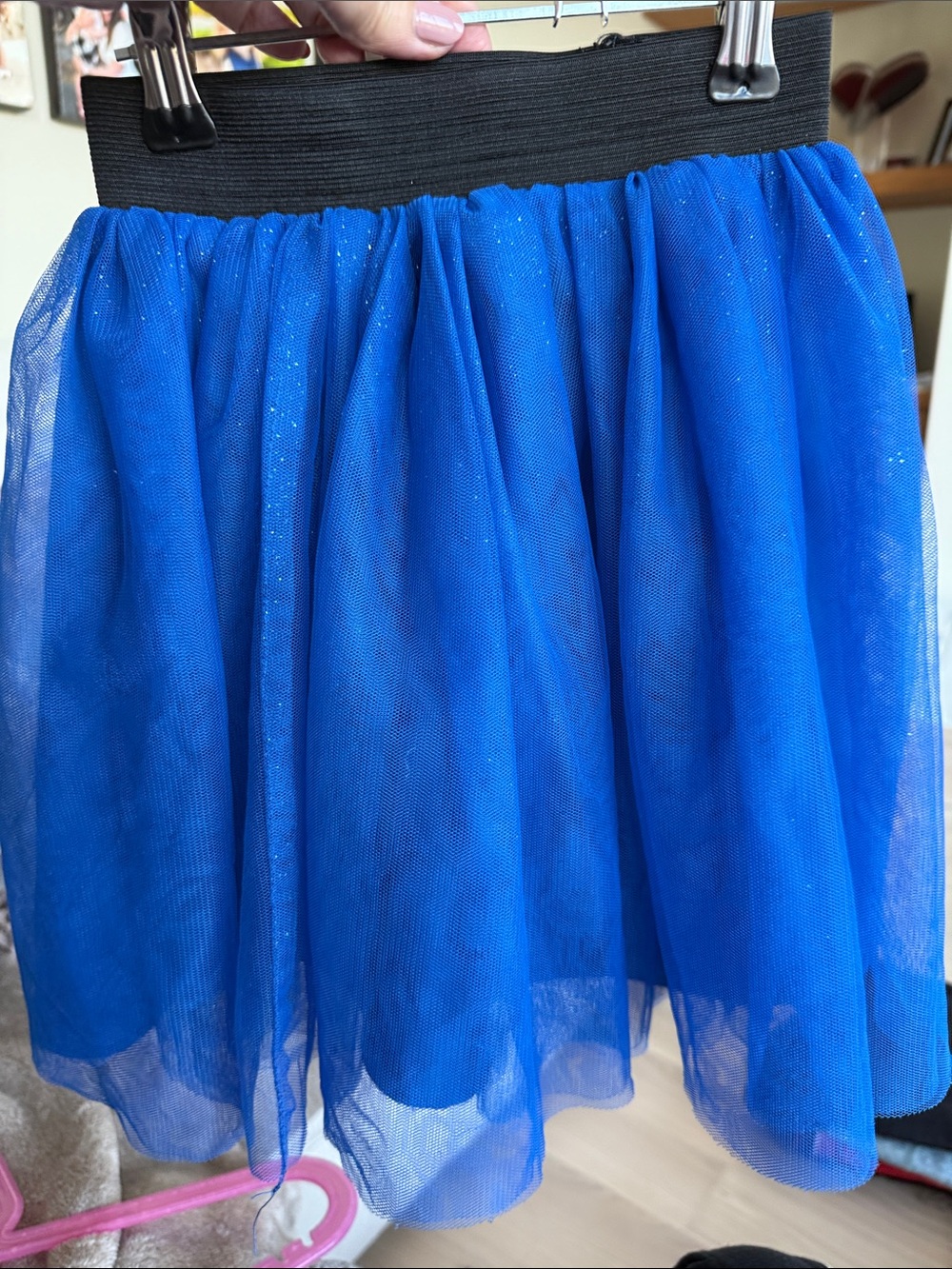 Blue Tulle Skirt with Black Elastic Waistband
